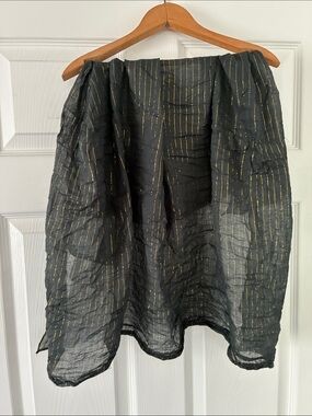 Wrapunzel Sheer Black w/Gold Stripes Thread Rectangle Head Wrap Scarf